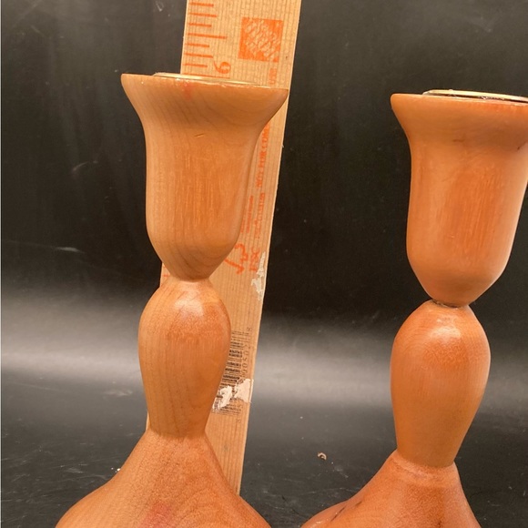 6' Myrtelwood Tapered Candlestick Holder Set Golden Stain Made On Oregon Coast - Picture 7 of 10